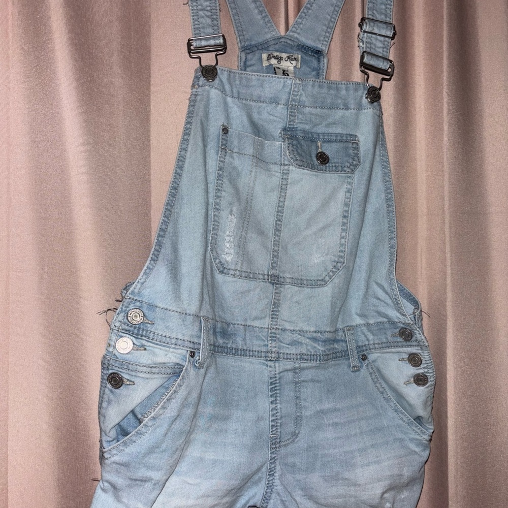 Light Wash Short Overalls